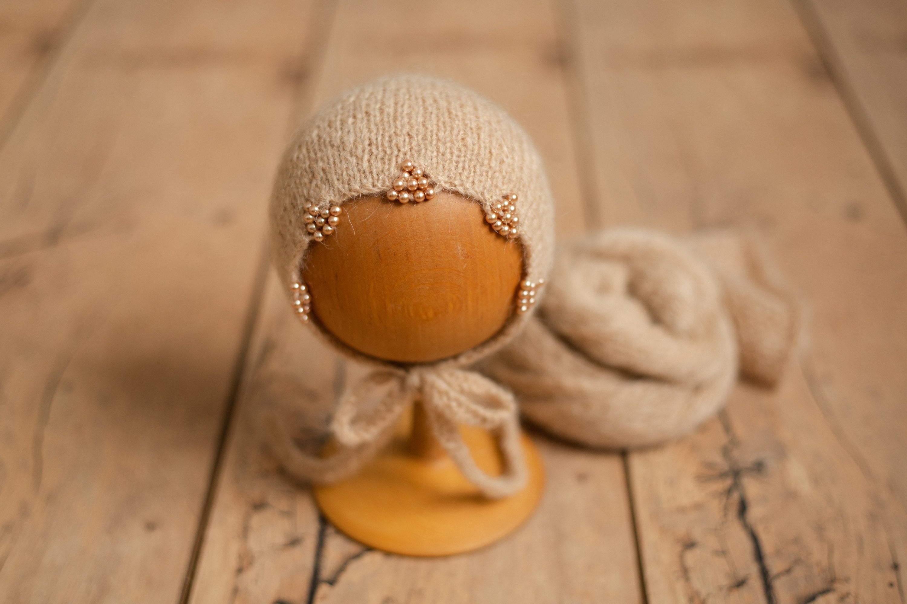 Mohair baby bonnet with matching wrap – newborn photography props