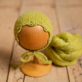 Mohair baby bonnet with matching wrap – newborn photography props