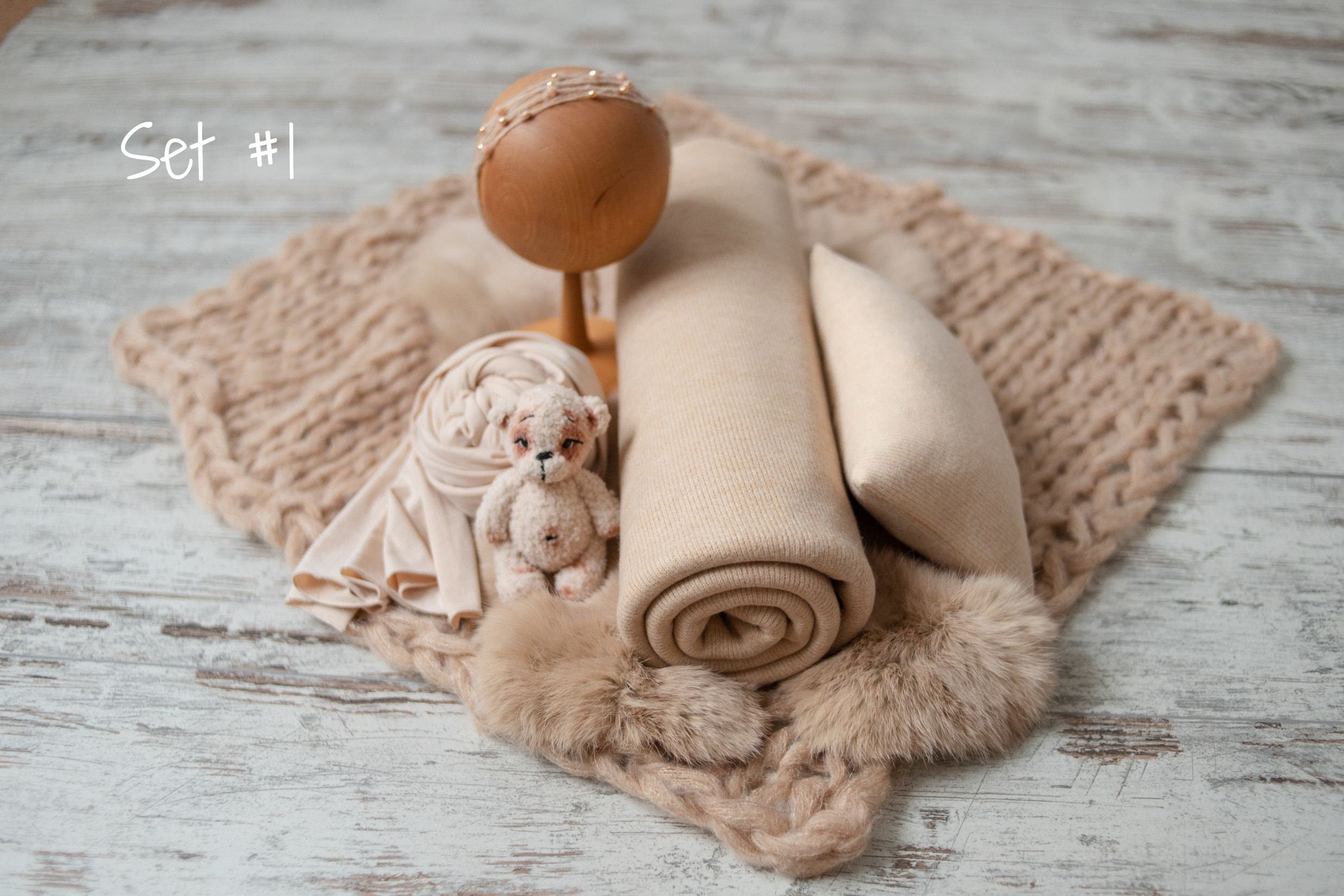 Beige Newborn Photography Props, Newborn Knitted Wool Blanket, Newborn Wrap Prop, Newborn Posing Pillow, Newborn Fabric Backdrop for Beanbag
