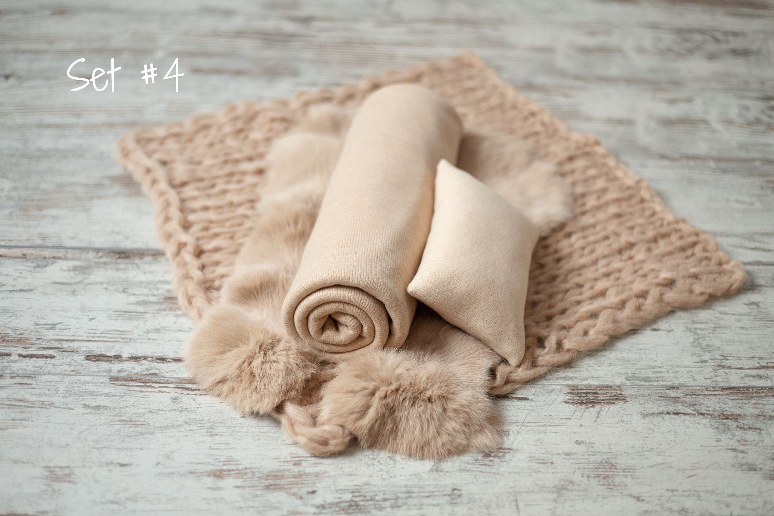 Beige Newborn Photography Props, Newborn Knitted Wool Blanket, Newborn Wrap Prop, Newborn Posing Pillow, Newborn Fabric Backdrop for Beanbag