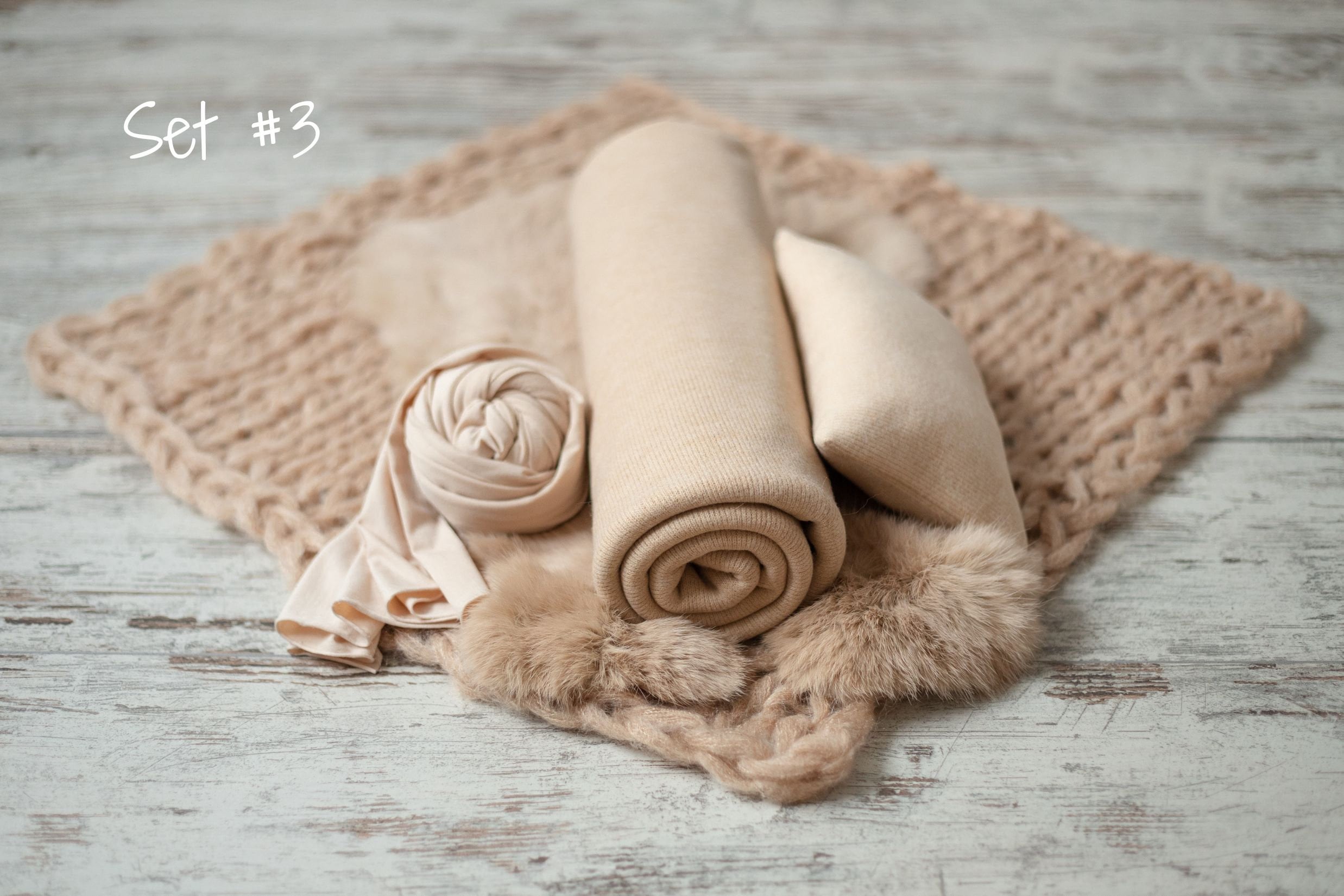 Beige Newborn Photography Props, Newborn Knitted Wool Blanket, Newborn Wrap Prop, Newborn Posing Pillow, Newborn Fabric Backdrop for Beanbag