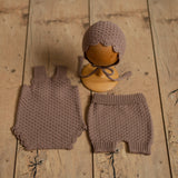 Brown Newborn Crochet Romper and Bonnet Set, Newborn Knitted Outfit, Newborn Knitted Blanket, Newborn Photography props, Baby Boy Outfit