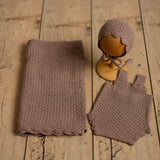 Brown Newborn Crochet Romper and Bonnet Set, Newborn Knitted Outfit, Newborn Knitted Blanket, Newborn Photography props, Baby Boy Outfit
