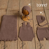 Brown Newborn Crochet Romper and Bonnet Set, Newborn Knitted Outfit, Newborn Knitted Blanket, Newborn Photography props, Baby Boy Outfit