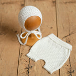 White Newborn Crochet Romper and Bonnet Set, Newborn Knitted Outfit, Newborn Knitted Blanket, Newborn Photography props, Baby Girl Romper