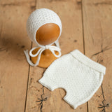 White Newborn Crochet Romper and Bonnet Set, Newborn Knitted Outfit, Newborn Knitted Blanket, Newborn Photography props, Baby Girl Romper