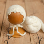 Mohair baby bonnet with matching wrap – newborn photography props