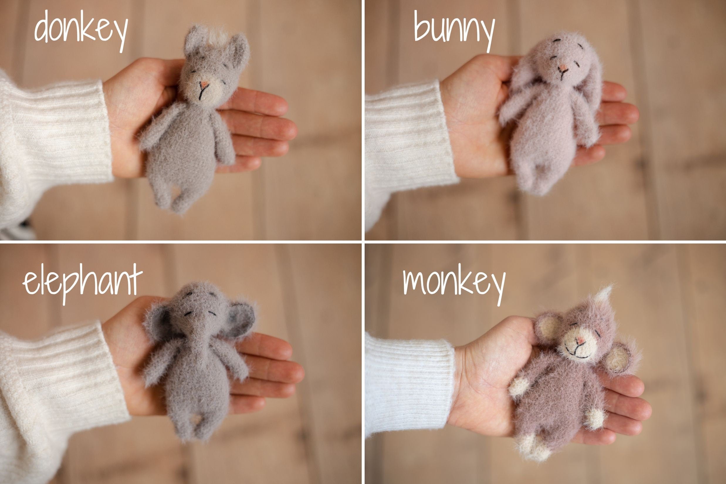 Newborn Knitted Teddy Bear and Bunny Photography Props, Baby Bear Crochet Toy, Newborn Photography Prop, Newborn Knitted Toy Bunny and Bear