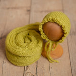 Hand-knitted mohair baby girl bonnet – newborn photography prop