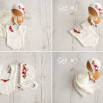 Newborn Knitted Romper for Girl with Bonnet & Wrap, Newborn Christmas Outfit Girl, Newborn Photography Props, Newborn Photo Props Set