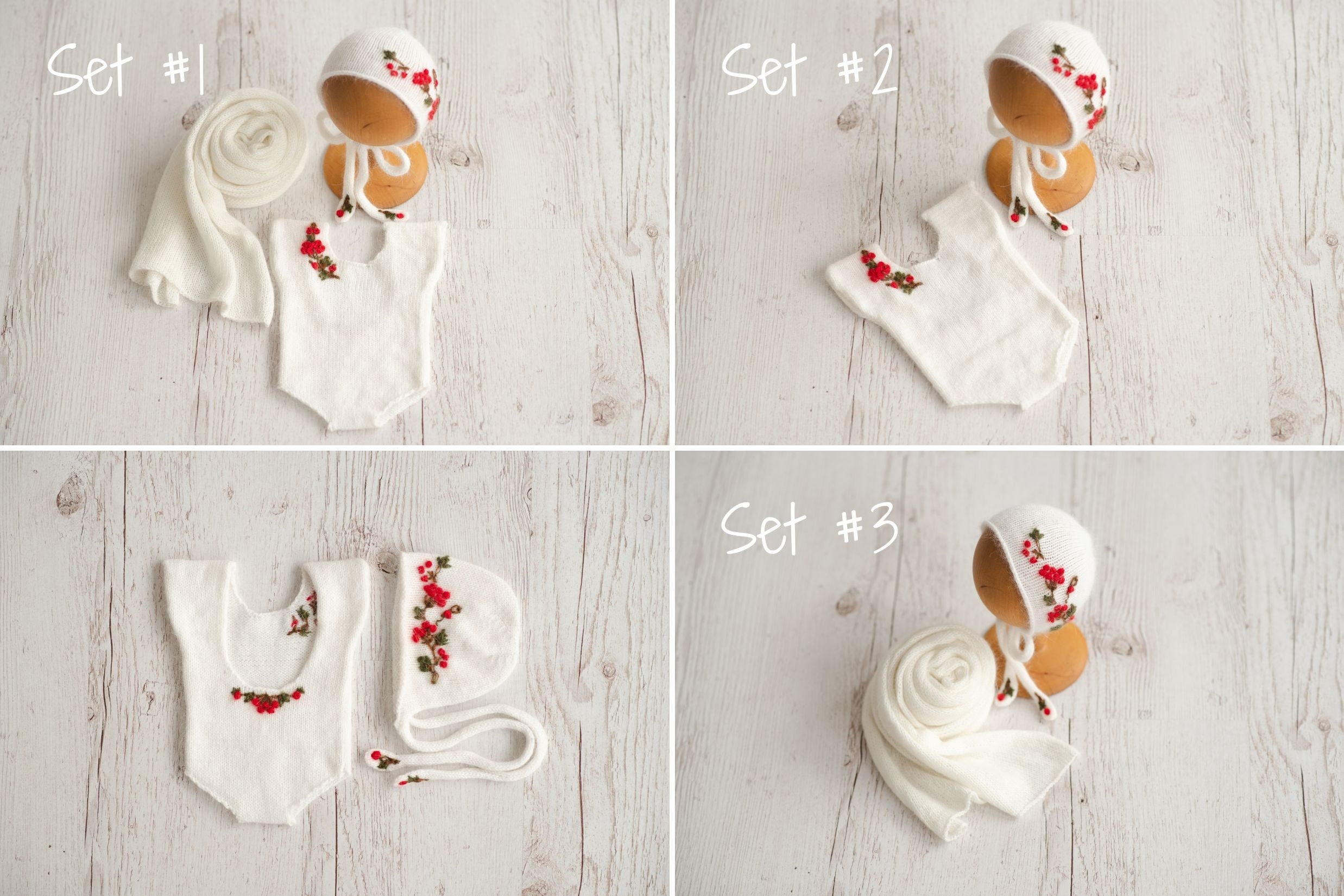 Newborn Knitted Romper for Girl with Bonnet & Wrap, Newborn Christmas Outfit Girl, Newborn Photography Props, Newborn Photo Props Set