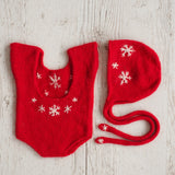 Newborn Knitted Romper for Girl with Bonnet & Wrap, Newborn Christmas Outfit Girl, Newborn Photography Props, Newborn Photo Props Set