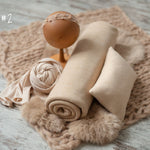 Beige Newborn Photography Props, Newborn Knitted Wool Blanket, Newborn Wrap Prop, Newborn Posing Pillow, Newborn Fabric Backdrop for Beanbag