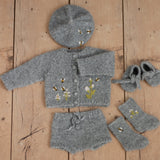 Baby Knit Outfit Embroidered, Newborn coming home outfit for Girl, Hand Embroidered Knit Romper, Cardigan Set Baby Outfit, Newborn Knit Prop