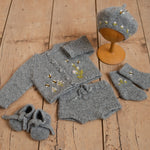 Baby Knit Outfit Embroidered, Newborn coming home outfit for Girl, Hand Embroidered Knit Romper, Cardigan Set Baby Outfit, Newborn Knit Prop