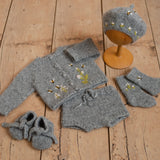 Baby Knit Outfit Embroidered, Newborn coming home outfit for Girl, Hand Embroidered Knit Romper, Cardigan Set Baby Outfit, Newborn Knit Prop