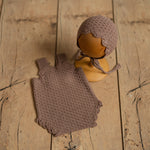 Brown Newborn Crochet Romper and Bonnet Set, Newborn Knitted Outfit, Newborn Knitted Blanket, Newborn Photography props, Baby Boy Outfit