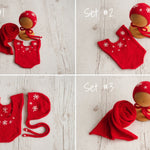 Newborn Knitted Romper for Girl with Bonnet & Wrap, Newborn Christmas Outfit Girl, Newborn Photography Props, Newborn Photo Props Set