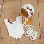 Newborn Knitted Romper for Girl with Bonnet & Wrap, Newborn Christmas Outfit Girl, Newborn Photography Props, Newborn Photo Props Set