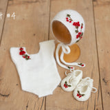 Newborn Knitted Romper for Girl with Bonnet & Wrap, Newborn Christmas Outfit Girl, Newborn Photography Props, Newborn Photo Props Set