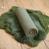 Moss Green Newborn Photography Props, Newborn Knitted Bonnet and Wool Blanket, Newborn Posing Pillow, Newborn Posing Fabric Backdrop Beanbag