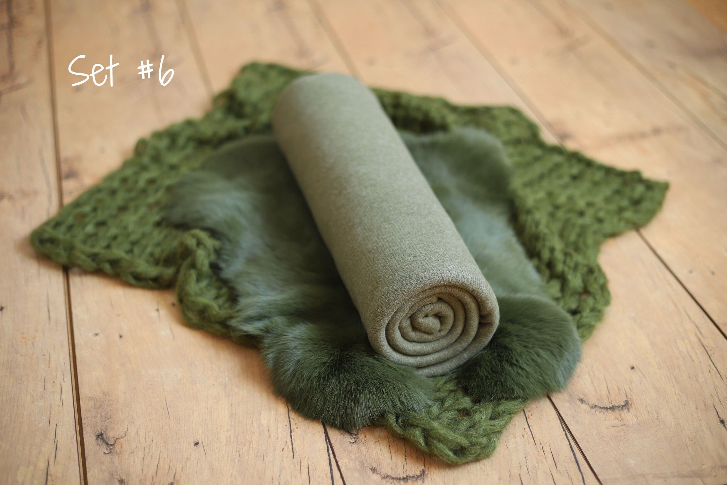 Moss Green Newborn Photography Props, Newborn Knitted Bonnet and Wool Blanket, Newborn Posing Pillow, Newborn Posing Fabric Backdrop Beanbag