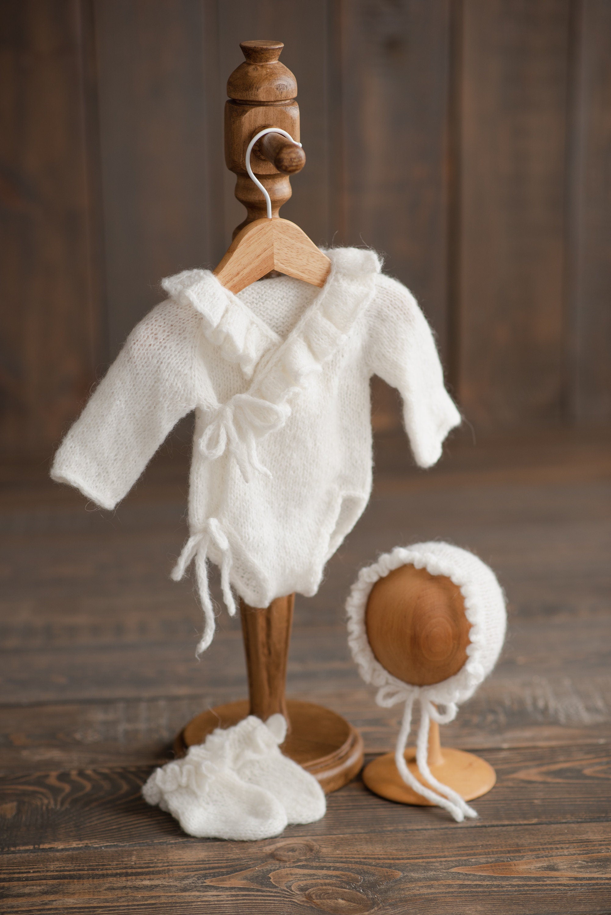 Handmade mohair baby girl romper – soft newborn photography outfit