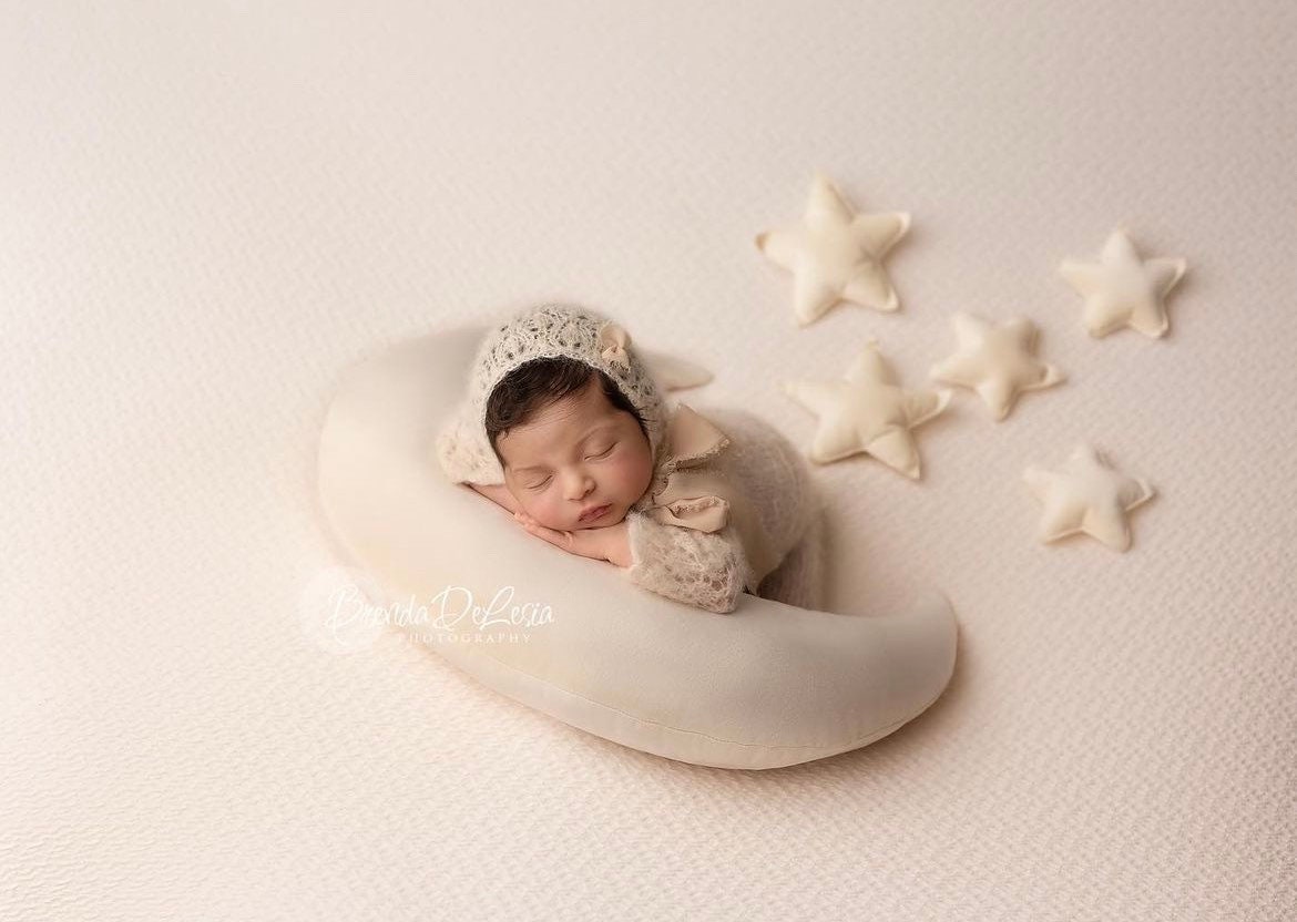 Removable Newborn Velvet Moon Pillow with Stars,Suede Crescent Moon Pillow Props for Newborn Photography,Newborn Photography Moon Props Set