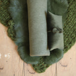 Moss Green Newborn Photography Props, Newborn Knitted Bonnet and Wool Blanket, Newborn Posing Pillow, Newborn Posing Fabric Backdrop Beanbag