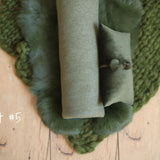 Moss Green Newborn Photography Props, Newborn Knitted Bonnet and Wool Blanket, Newborn Posing Pillow, Newborn Posing Fabric Backdrop Beanbag
