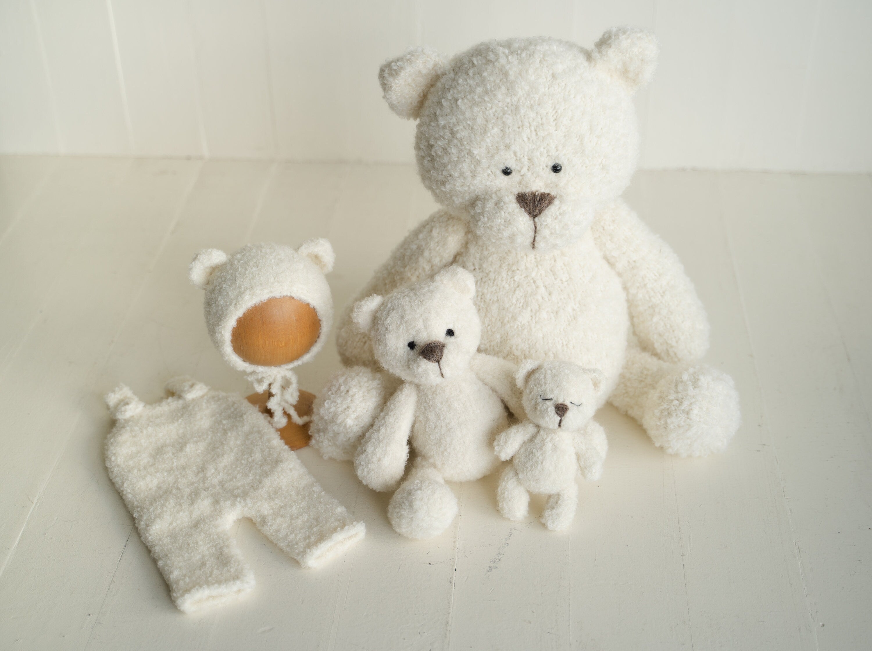 Newborn Knit Boucle Overall, Newborn Knit Teddy Bear Outfit, Newborn Knitted Outfit, Newborn Bear Hat Boucle, Newborn Photography Props Set
