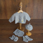 Baby Knit Outfit Embroidered, Newborn coming home outfit for Girl, Hand Embroidered Knit Romper, Cardigan Set Baby Outfit, Newborn Knit Prop