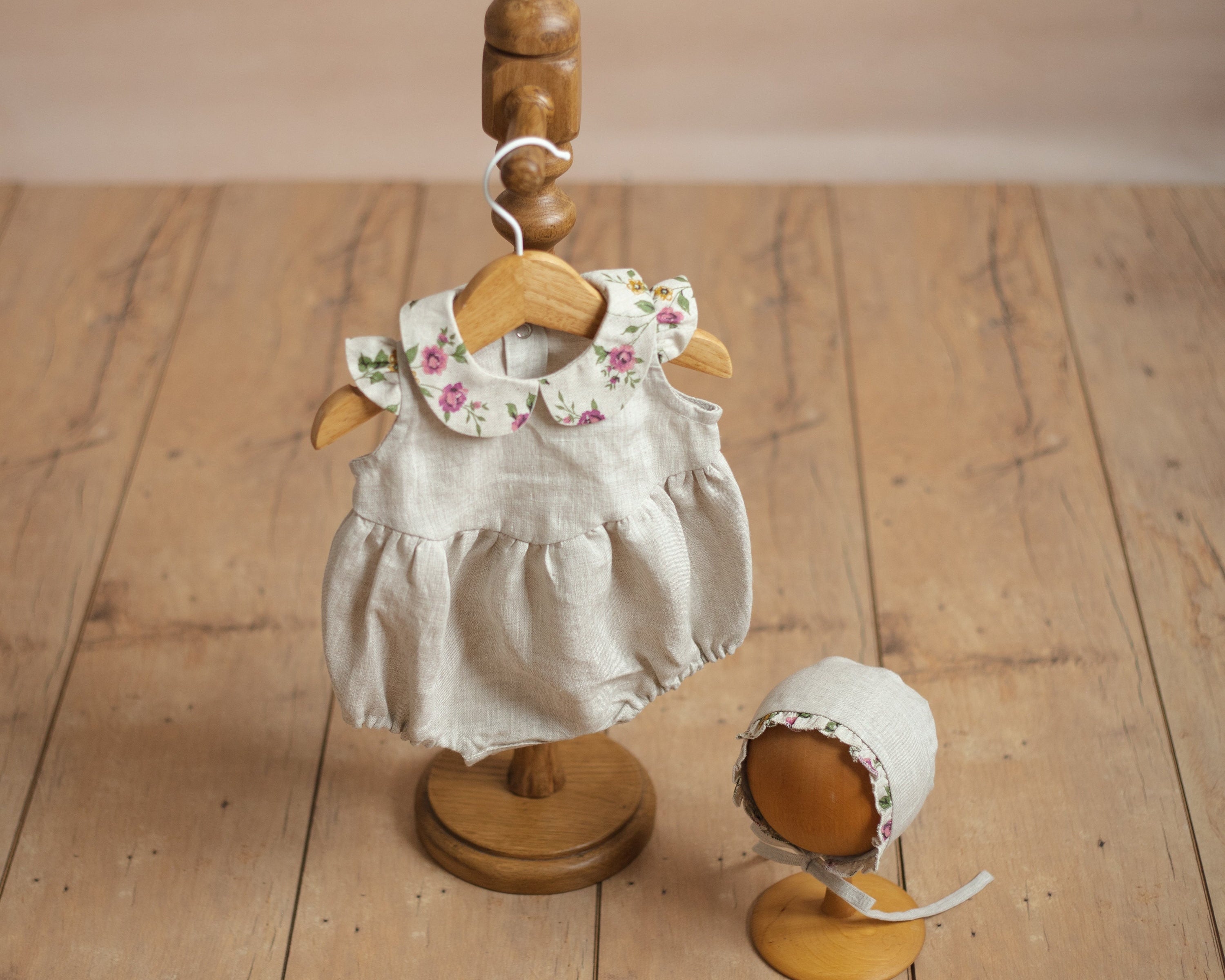 Baby Linen Sets, Baby Girl Linen Romper, Baby Linen Apparel, Linen Boho Dress, Newborn Girl Coming Home outfit, Newborn Photography Outfit