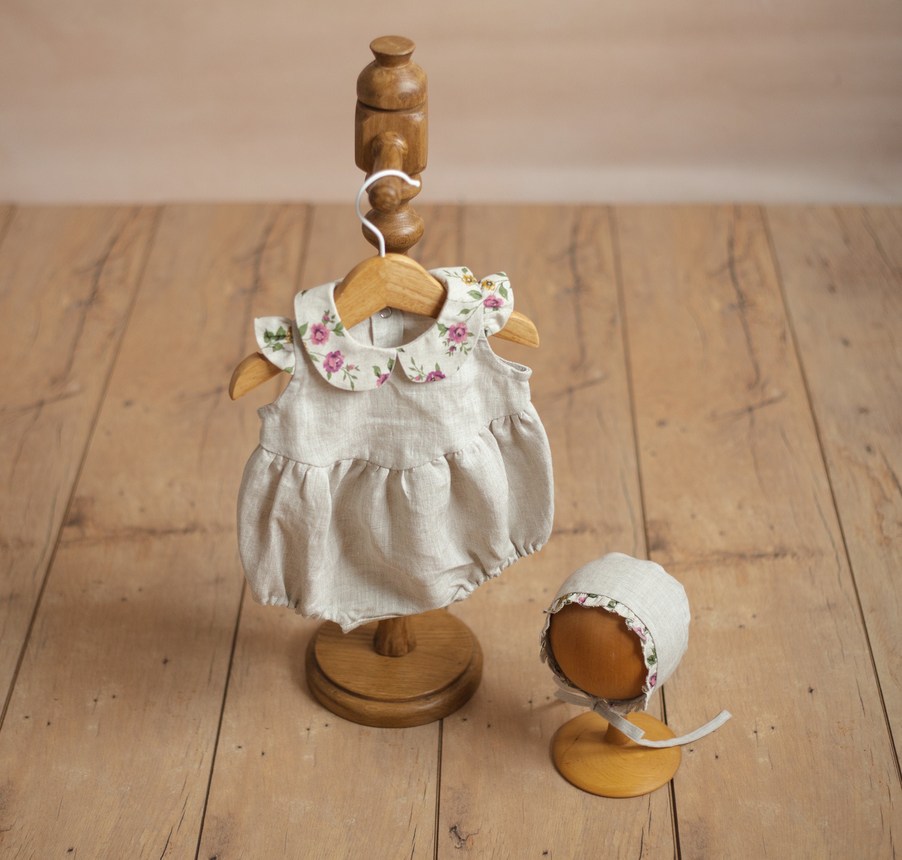 Baby Linen Sets, Baby Girl Linen Romper, Baby Linen Apparel, Linen Boho Dress, Newborn Girl Coming Home outfit, Newborn Photography Outfit