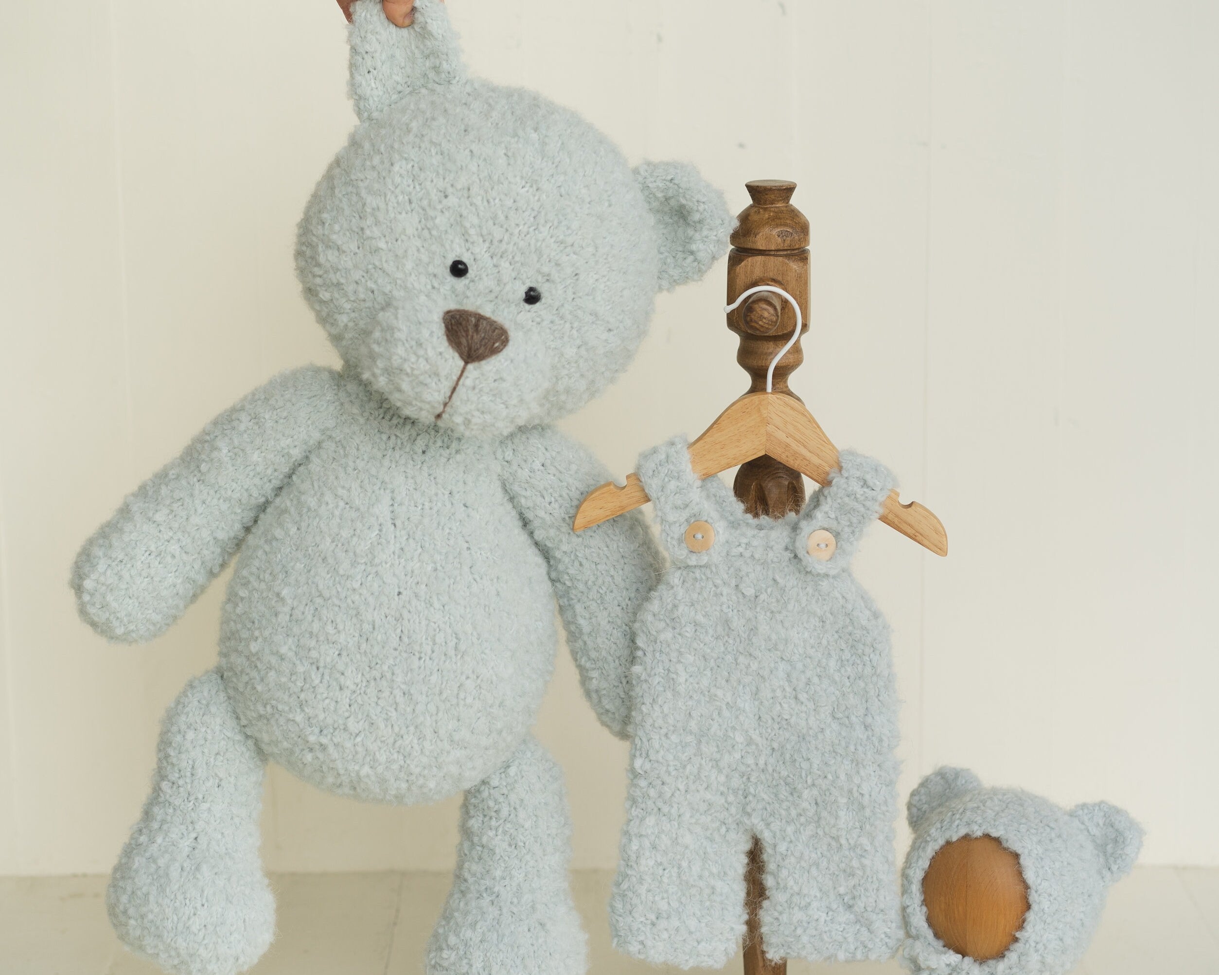 Newborn Knit Boucle Overall, Newborn Knit Teddy Bear Outfit, Newborn Knitted Outfit, Newborn Bear Hat Boucle, Newborn Photography Props Set