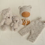 Newborn Knit Boucle Overall, Newborn Knit Teddy Bear Outfit, Newborn Knitted Outfit, Newborn Bear Hat Boucle, Newborn Photography Props Set