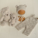 Newborn Knit Boucle Overall, Newborn Knit Teddy Bear Outfit, Newborn Knitted Outfit, Newborn Bear Hat Boucle, Newborn Photography Props Set