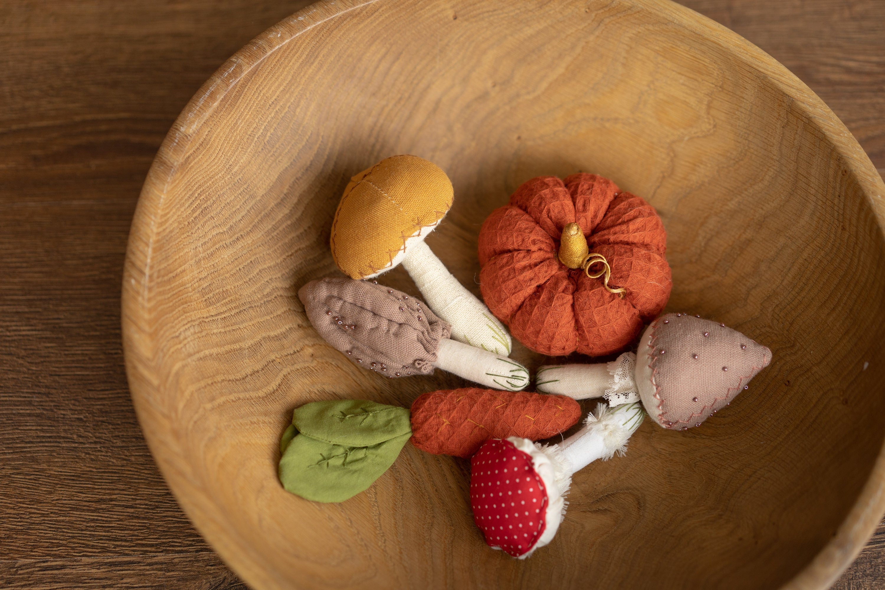 Newborn Fall Decor Autumn Photo Props, Newborn Pumpkin Decor, Newborn Mushroom Photo Prop, Newborn Photography Props Set, Carrot Fabric Toy