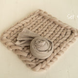 Beige Newborn Photography Props, Newborn Merino Wool Blanket, Newborn Posing Fabric, Newborn Posing Pillow, Newborn Sleep Hat, Newborn Wrap