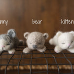 Newborn Knitted Animals Photography Props, Newborn Knit Teddy Bear, Newborn Knit Bunny Toy, Newborn Knit Kitten Toy, Baby Photography Props