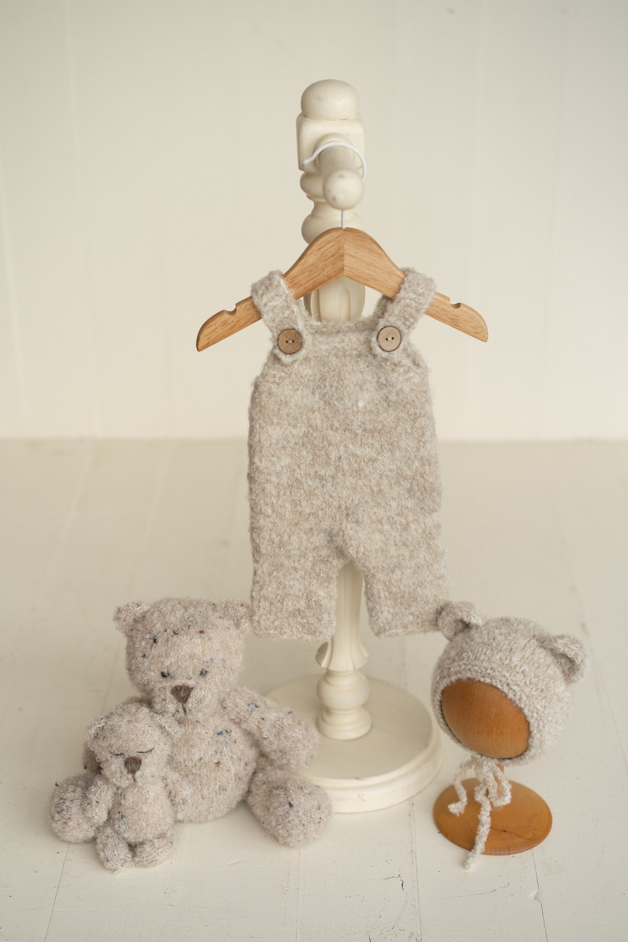 Newborn Knit Boucle Overall, Newborn Knit Teddy Bear Outfit, Newborn Knitted Outfit, Newborn Bear Hat Boucle, Newborn Photography Props Set
