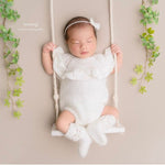 Newborn Knitted Romper for Girl with Bow Headband and Knit Socks, Newborn Girl Coming Home Outfit,Newborn Knitted Outfit,Newborn Photo Props