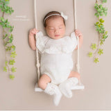 Newborn Knitted Romper for Girl with Bow Headband and Knit Socks, Newborn Girl Coming Home Outfit,Newborn Knitted Outfit,Newborn Photo Props