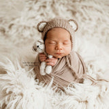 Newborn Knitted Teddy Bear Photography Props, Newborn Bunny Photo Toy, Small Hand-knitted Toy,Baby Crochet Bear Toy,Newborn Photography Prop