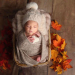 Newborn Cable Knitted Hat with Pom Pom, Newborn Coming Home Outfit, Newborn Posing Pillow,Newborn Knitted Outfit,Newborn Photography Props