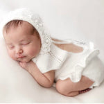 Newborn Knitted Romper for Girl, Newborn Headband, Newborn Romper Girl,Newborn Girl Outfit,Newborn Photography Props,Newborn Photo Props Set