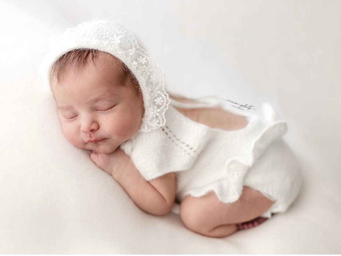 Newborn Knitted Romper for Girl, Newborn Headband, Newborn Romper Girl,Newborn Girl Outfit,Newborn Photography Props,Newborn Photo Props Set