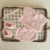 Newborn Knitted Romper for Girl with Headband and Knit Booties, Newborn Girl Coming Home Outfit, Newborn Knitted Outfit, Newborn Photo Props