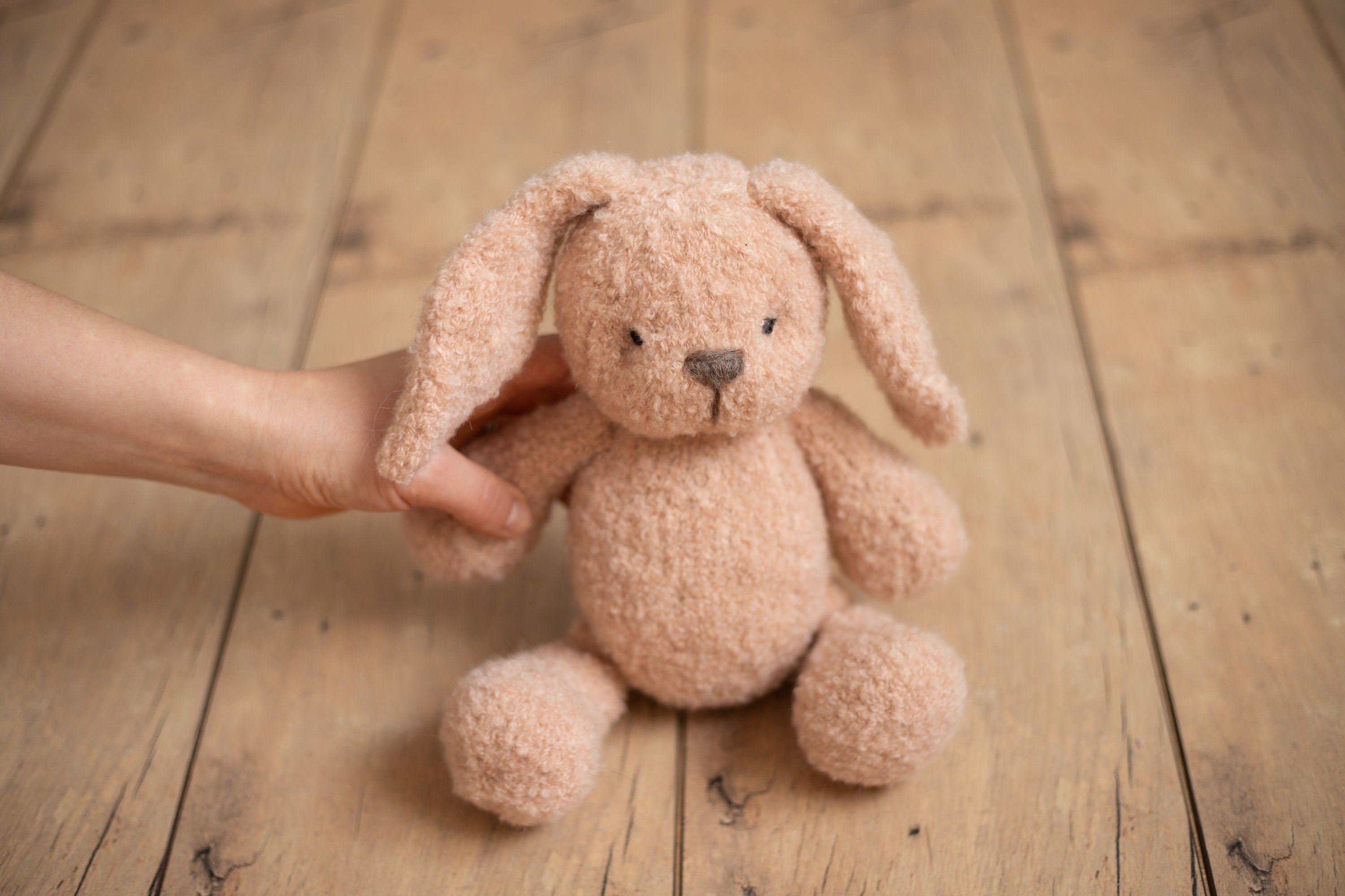 Boucle Knitted Bunny Toy with Bunny Outfit for Newborn Photography Props, Newborn Rabbit Outfit, Newborn Knitted Outfit, Newborn Bunny Ears