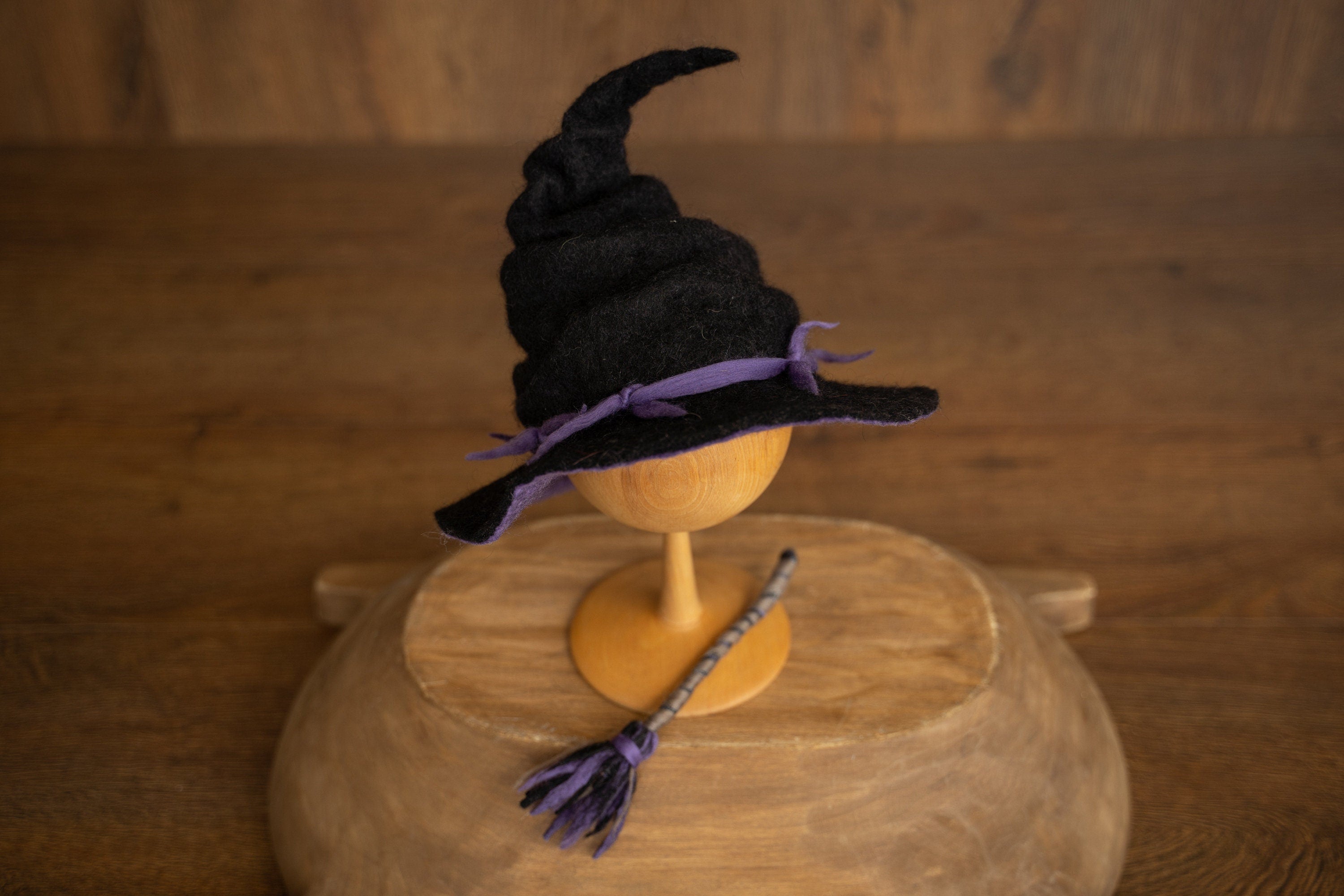 Newborn Witch Hat Felted Photo Prop, Newborn Wizard Outfit, Newborn Halloween Costume, Newborn Witch Outfit Girl, Newborn Photography Prop